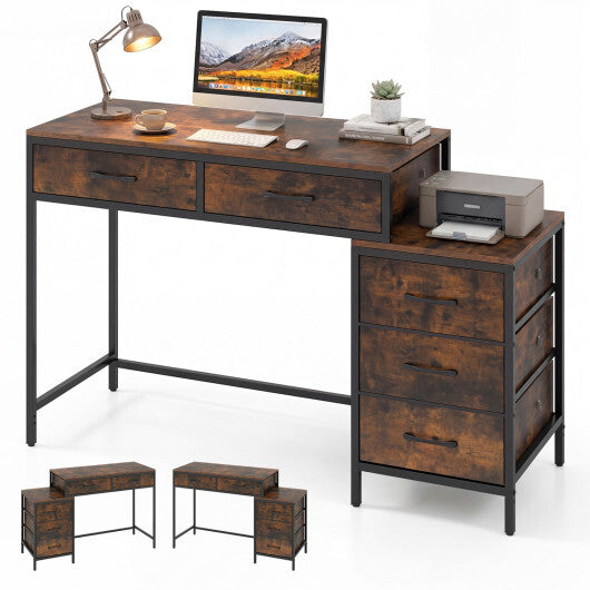 Computer Desk with 5 Drawers and Printer Stand for Bedroom and Small Spaces-Rustic Brown LuxuryLifeWay Online Store