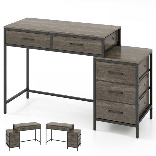 Computer Desk with 5 Drawers and Printer Stand for Bedroom and Small Spaces-Rustic Brown LuxuryLifeWay Online Store