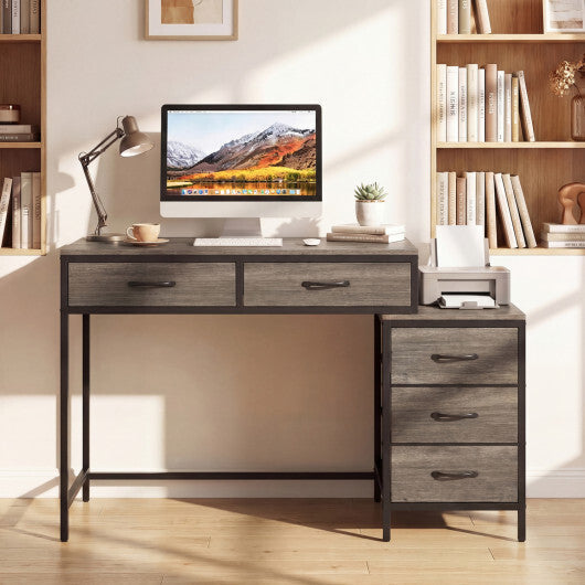 Computer Desk with 5 Drawers and Printer Stand for Bedroom and Small Spaces-Rustic Brown LuxuryLifeWay Online Store