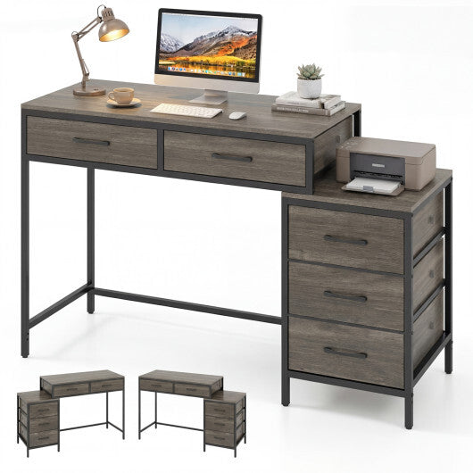 Computer Desk with 5 Drawers and Printer Stand for Bedroom and Small Spaces-Rustic Brown LuxuryLifeWay Online Store