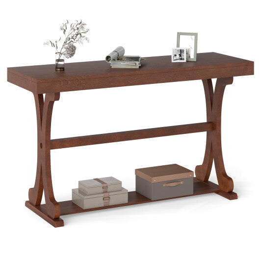 Narrow Console Table Vintage 52 Inch Long with Open Storage Shelf-Walnut LuxuryLifeWay Online Store