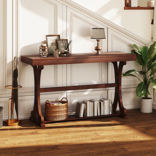 Narrow Console Table Vintage 52 Inch Long with Open Storage Shelf-Walnut LuxuryLifeWay Online Store