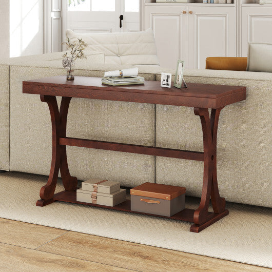 Narrow Console Table Vintage 52 Inch Long with Open Storage Shelf-Walnut LuxuryLifeWay Online Store