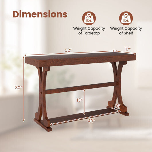 Narrow Console Table Vintage 52 Inch Long with Open Storage Shelf-Walnut LuxuryLifeWay Online Store