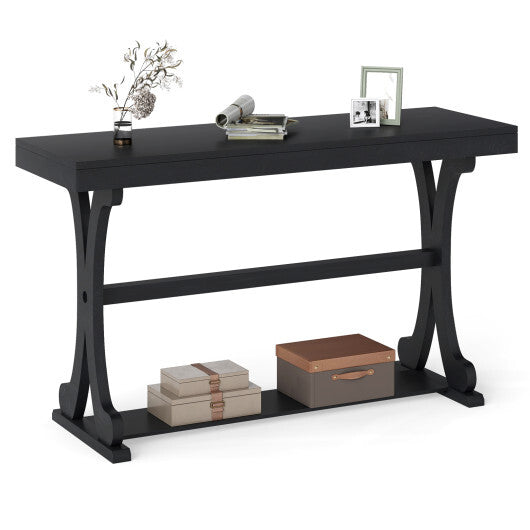Narrow Console Table Vintage 52 Inch Long with Open Storage Shelf-Walnut LuxuryLifeWay Online Store