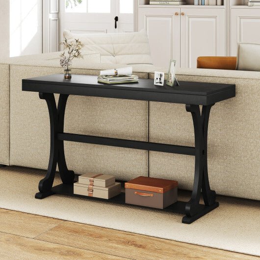 Narrow Console Table Vintage 52 Inch Long with Open Storage Shelf-Walnut LuxuryLifeWay Online Store