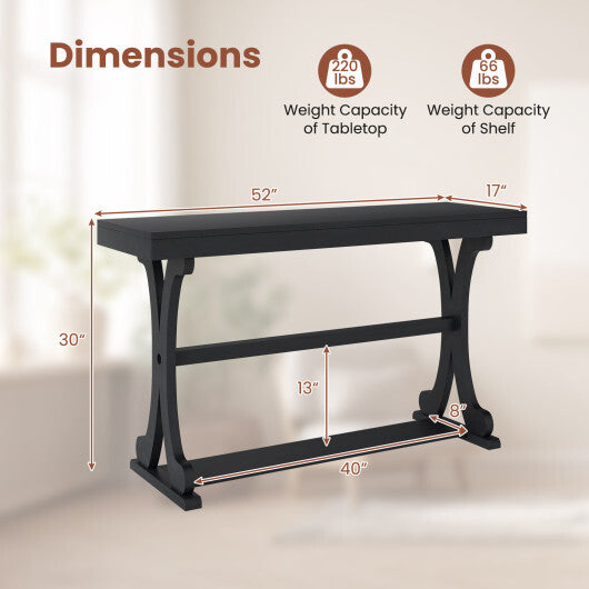 Narrow Console Table Vintage 52 Inch Long with Open Storage Shelf-Walnut LuxuryLifeWay Online Store