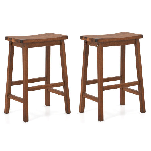Set of 2 Saddle-Seat Counter Height Stools with Curved Seat and Footrests-Walnut LuxuryLifeWay Online Store