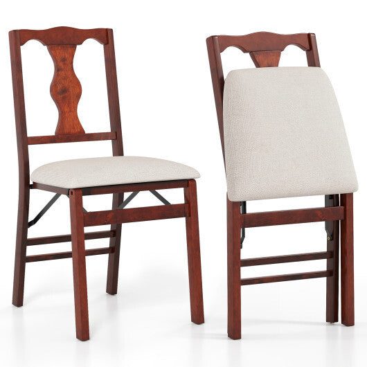Folding Chairs Set of 2 Upholstered Dining Chairs with Comfy Padded Seats-Brown LuxuryLifeWay Online Store