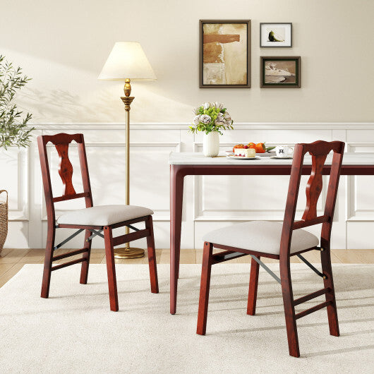 Folding Chairs Set of 2 Upholstered Dining Chairs with Comfy Padded Seats-Brown LuxuryLifeWay Online Store