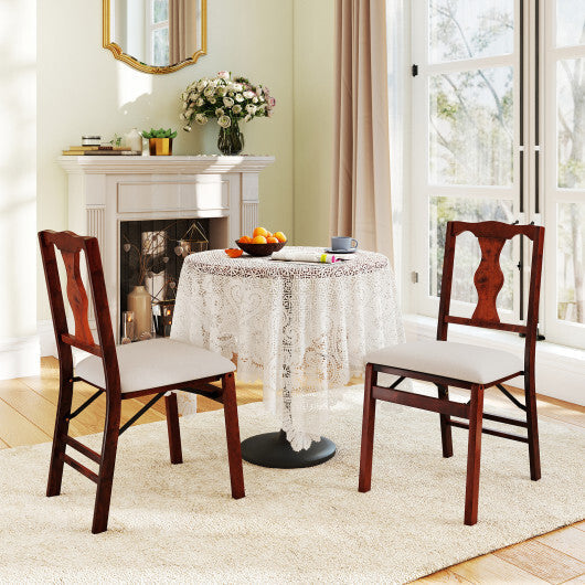 Folding Chairs Set of 2 Upholstered Dining Chairs with Comfy Padded Seats-Brown LuxuryLifeWay Online Store