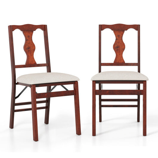 Folding Chairs Set of 2 Upholstered Dining Chairs with Comfy Padded Seats-Brown LuxuryLifeWay Online Store
