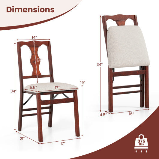 Folding Chairs Set of 2 Upholstered Dining Chairs with Comfy Padded Seats-Brown LuxuryLifeWay Online Store