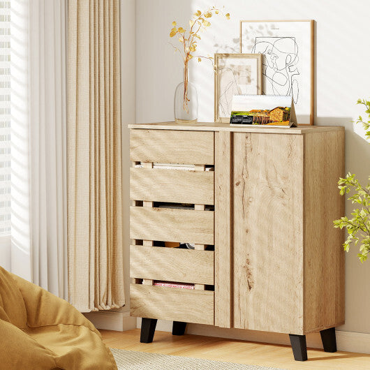 4-Tier Shoe Cabinet 2-Door Storage Organizer with Louvered Door-Natural LuxuryLifeWay Online Store