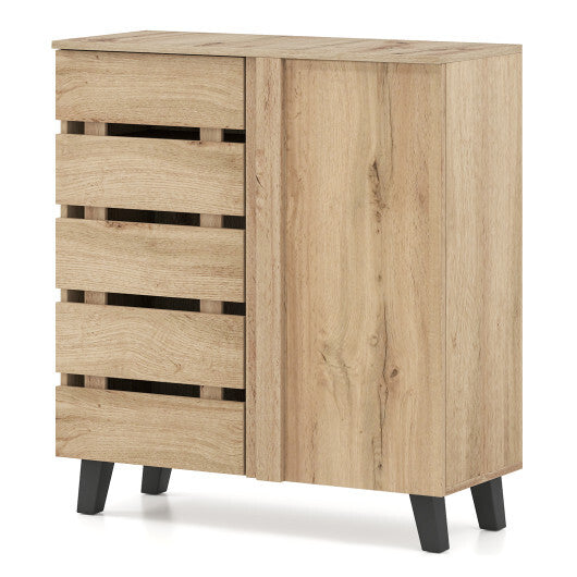 4-Tier Shoe Cabinet 2-Door Storage Organizer with Louvered Door-Natural LuxuryLifeWay Online Store