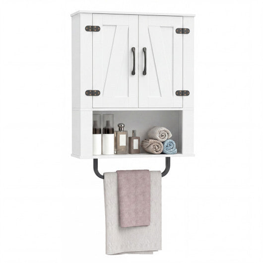 Bathroom Wall Cabinet with 2 Barn Doors and Towel Bar and 3-Tier Wooden Storage-White LuxuryLifeWay Online Store