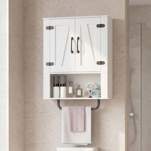 Bathroom Wall Cabinet with 2 Barn Doors and Towel Bar and 3-Tier Wooden Storage-White LuxuryLifeWay Online Store