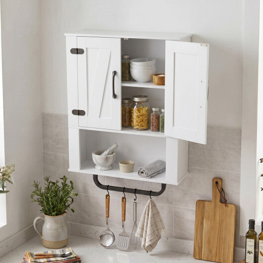 Bathroom Wall Cabinet with 2 Barn Doors and Towel Bar and 3-Tier Wooden Storage-White LuxuryLifeWay Online Store