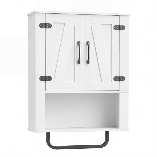 Bathroom Wall Cabinet with 2 Barn Doors and Towel Bar and 3-Tier Wooden Storage-White LuxuryLifeWay Online Store