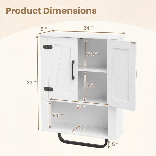 Bathroom Wall Cabinet with 2 Barn Doors and Towel Bar and 3-Tier Wooden Storage-White LuxuryLifeWay Online Store