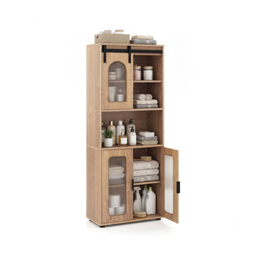 Farmhouse Bathroom Floor Cabinet with Sliding Barn Door-Natural LuxuryLifeWay Online Store