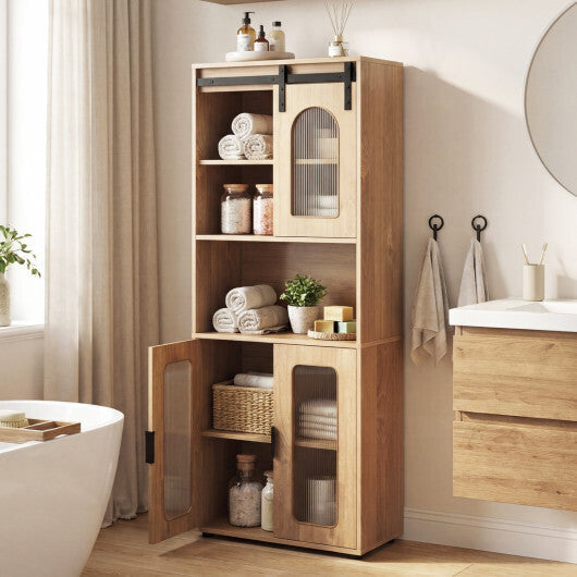 Farmhouse Bathroom Floor Cabinet with Sliding Barn Door-Natural LuxuryLifeWay Online Store