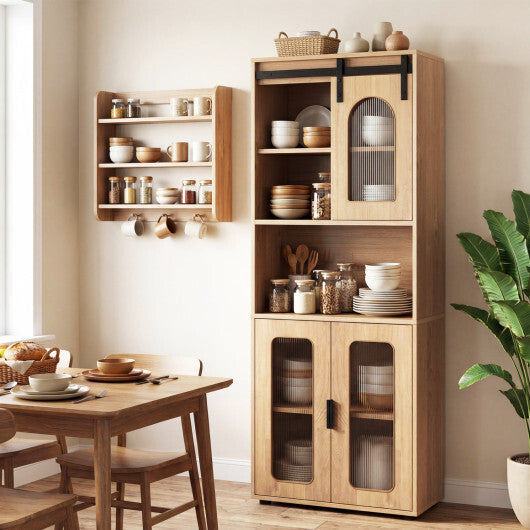 Farmhouse Bathroom Floor Cabinet with Sliding Barn Door-Natural LuxuryLifeWay Online Store