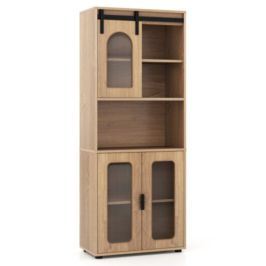 Farmhouse Bathroom Floor Cabinet with Sliding Barn Door-Natural LuxuryLifeWay Online Store