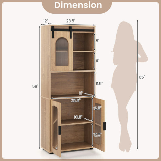 Farmhouse Bathroom Floor Cabinet with Sliding Barn Door-Natural LuxuryLifeWay Online Store