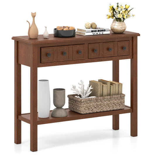 38 Inch Rustic Console Table with 2 Drawers and Bottom Open Shelf-Espresso LuxuryLifeWay Online Store