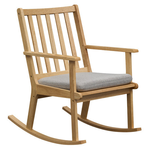 Rocking Chair with Cushion Solid Rubber Wood Rocker with Padded Seat-Natural LuxuryLifeWay Online Store