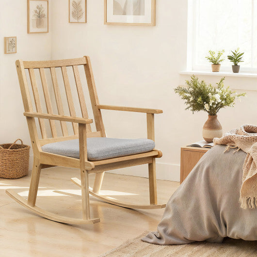 Rocking Chair with Cushion Solid Rubber Wood Rocker with Padded Seat-Natural LuxuryLifeWay Online Store