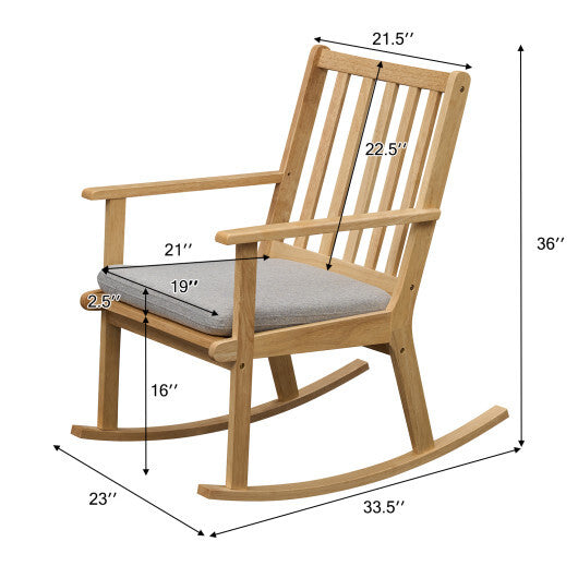 Rocking Chair with Cushion Solid Rubber Wood Rocker with Padded Seat-Natural LuxuryLifeWay Online Store