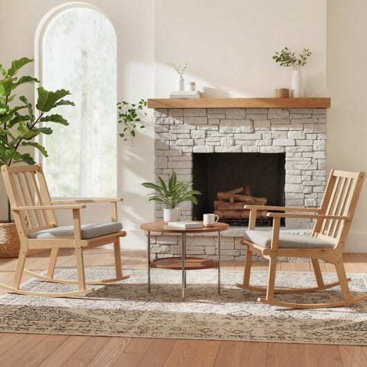 Rocking Chair with Cushion Solid Rubber Wood Rocker with Padded Seat-Natural LuxuryLifeWay Online Store