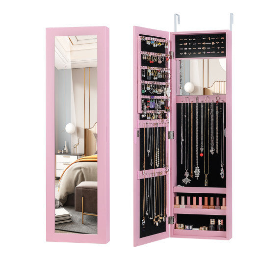 Full Length Mirror Jewelry Cabinet with Ring Slots and Necklace Hooks-Rustic Brown LuxuryLifeWay Online Store