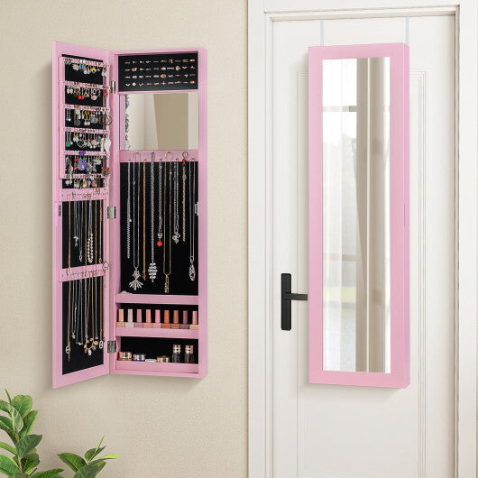Full Length Mirror Jewelry Cabinet with Ring Slots and Necklace Hooks-Rustic Brown LuxuryLifeWay Online Store