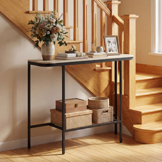 Console Table 44-Inch Entryway Table with Faux Marble Tabletop and Heavy-Duty Metal Frame-Gray LuxuryLifeWay Online Store
