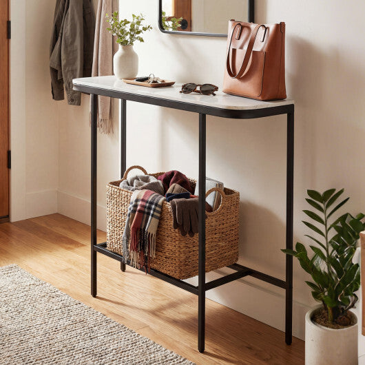 Console Table 44-Inch Entryway Table with Faux Marble Tabletop and Heavy-Duty Metal Frame-Gray LuxuryLifeWay Online Store