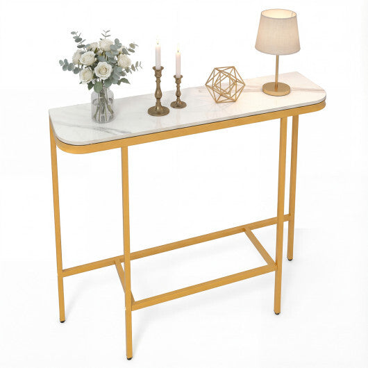 Console Table 44-Inch Entryway Table with Faux Marble Tabletop and Heavy-Duty Metal Frame-Gray LuxuryLifeWay Online Store