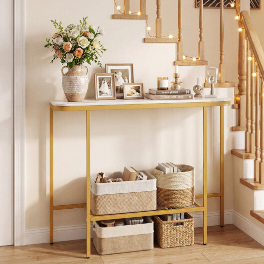 Console Table 44-Inch Entryway Table with Faux Marble Tabletop and Heavy-Duty Metal Frame-Gray LuxuryLifeWay Online Store