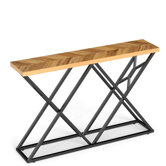 55 Inch Console Table with Solid Metal Frame and Storage-Wood LuxuryLifeWay Online Store