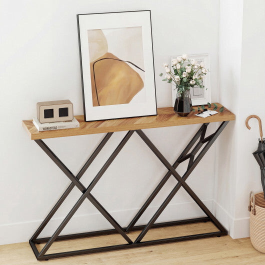 55 Inch Console Table with Solid Metal Frame and Storage-Wood LuxuryLifeWay Online Store