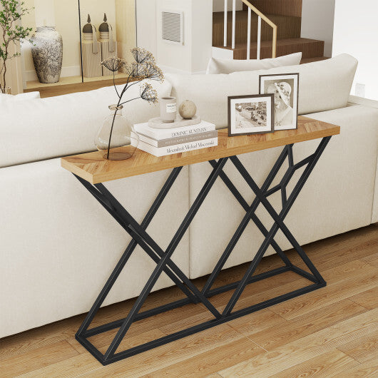55 Inch Console Table with Solid Metal Frame and Storage-Wood LuxuryLifeWay Online Store