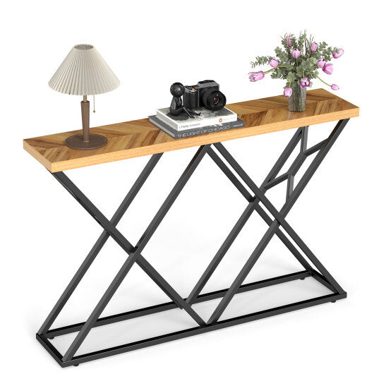 55 Inch Console Table with Solid Metal Frame and Storage-Wood LuxuryLifeWay Online Store