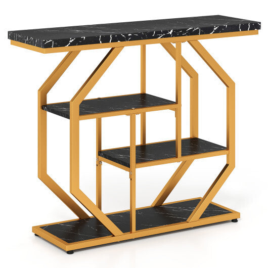 Modern Sofa Table Behind Couch 4-Tier Console Table with Faux Marble Tabletop-Black LuxuryLifeWay Online Store