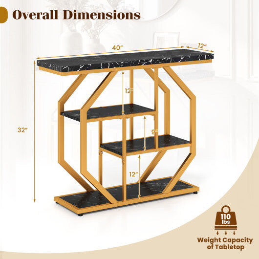 Modern Sofa Table Behind Couch 4-Tier Console Table with Faux Marble Tabletop-Black LuxuryLifeWay Online Store