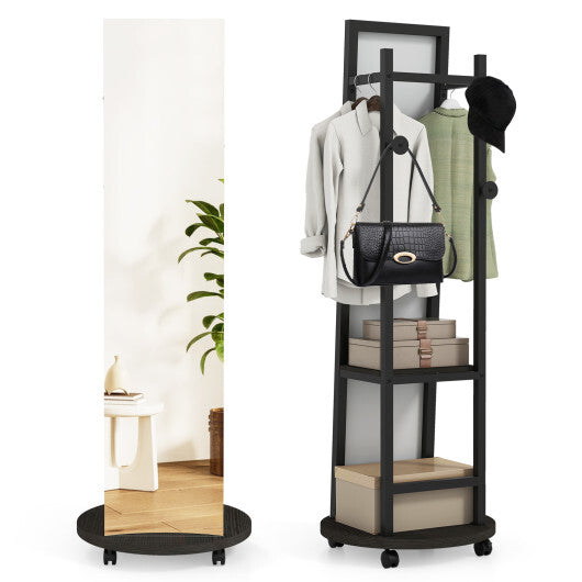 Coat Rack with Full Length Mirror Freestanding Coat Tree with 3 Hooks-Walnut LuxuryLifeWay Online Store