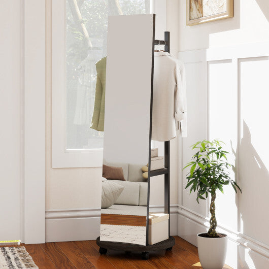 Coat Rack with Full Length Mirror Freestanding Coat Tree with 3 Hooks-Walnut LuxuryLifeWay Online Store