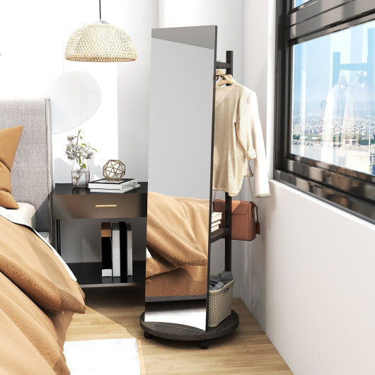 Coat Rack with Full Length Mirror Freestanding Coat Tree with 3 Hooks-Walnut LuxuryLifeWay Online Store