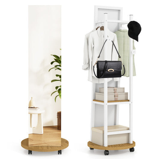 Coat Rack with Full Length Mirror Freestanding Coat Tree with 3 Hooks-Walnut LuxuryLifeWay Online Store